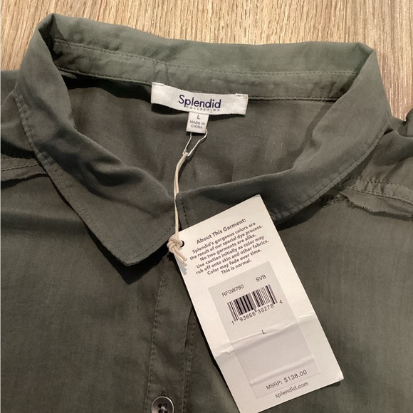 Splendid Women’s Dark Green Casual Button-Down Shirt‎ – Size L - NWT - Picture 2 of 8